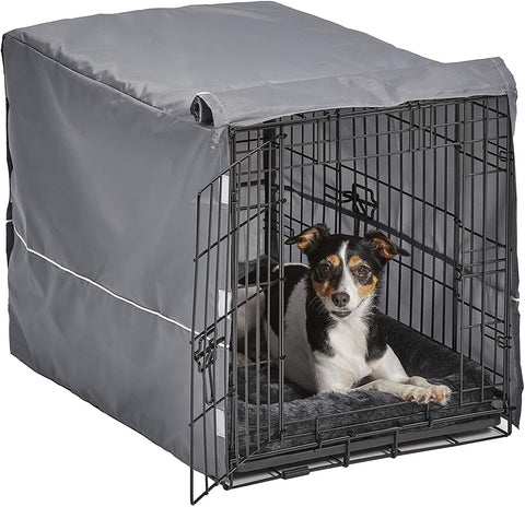 Double Door Dog Crate Kit Includes One Two-Door Matching Gray Bed & Crate Cover, 30-Inch Kit Ideal for Medium Dog Breeds